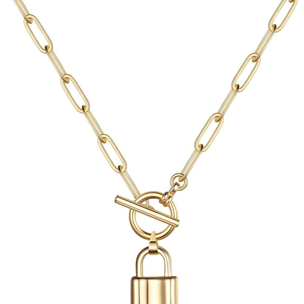 14K-Gold-Plated Necklaces for Women - Lock Evil Eye Medallion Vintage Coin Neckl